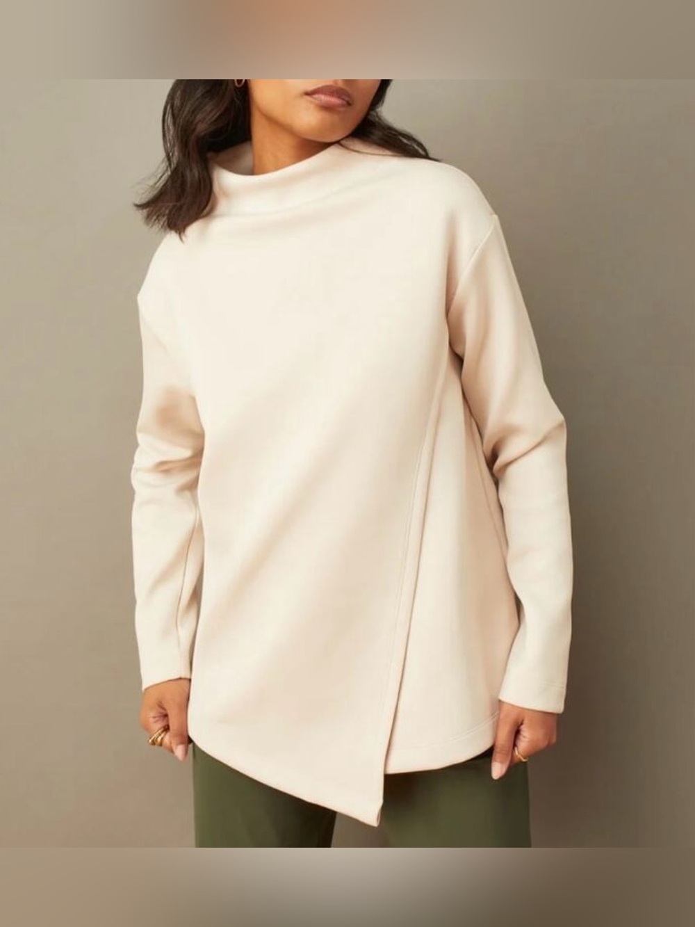 ADAY Like A Boss Pullover Scuba Sweater Cream Size L Asymmetrical Sustainable
